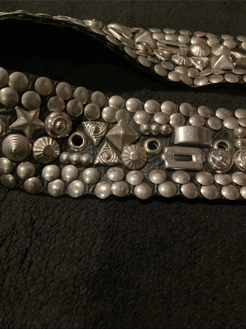 Vintage Black Leather Studded Belt with Silver-Tone Buckle
